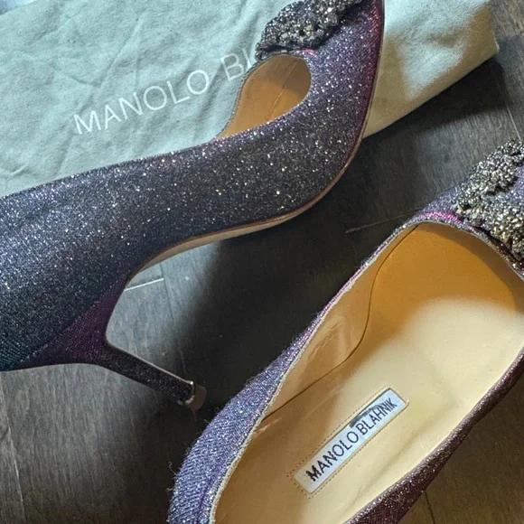 Authentic Manolo Blahnik Hangisi Metallic Midnight Notturno Crystal Pump - Picture 6 of 8